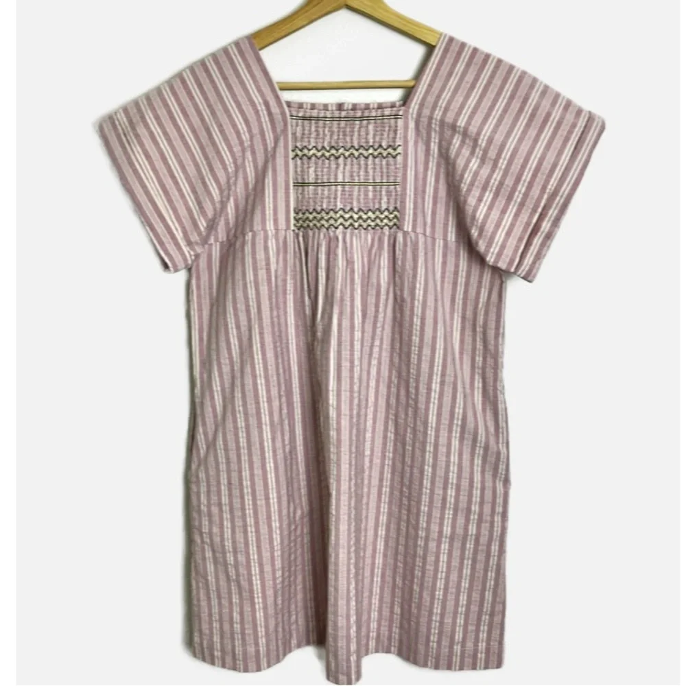 Zara smocked trapeze cut striped dress 11-12